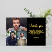 Unieke grafmonument 3 foto collage Zwart Goud Folie Uitnodiging (Staand Voorkant)