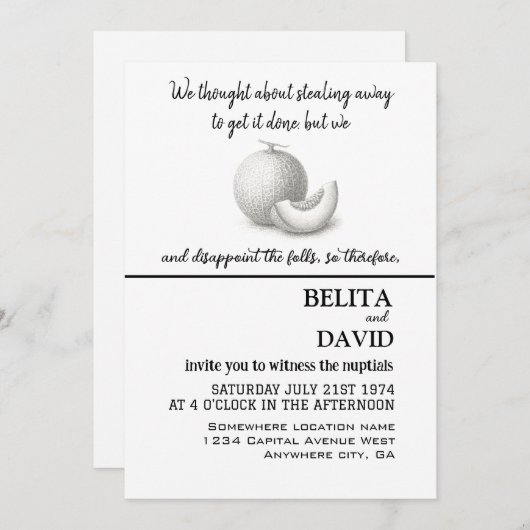 Unieke, grappige huwelijksuitnodiging kaart (Voorkant / Achterkant)