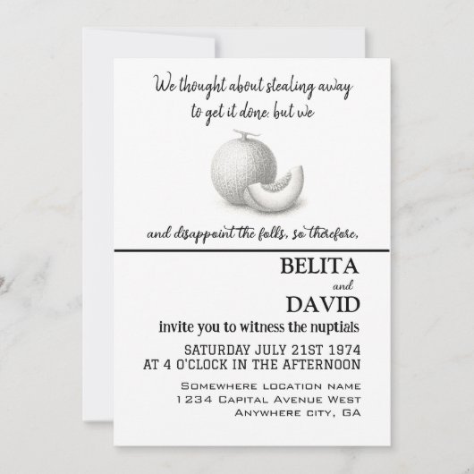 Unieke, grappige huwelijksuitnodiging kaart (Voorkant)