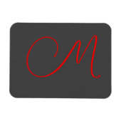 Unieke grijs rood kalligrafie monogram naam initia magneet (Horizontaal)
