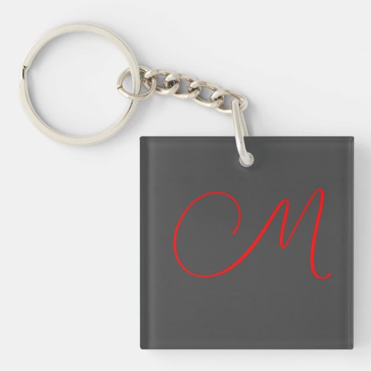 Unieke grijs rood kalligrafie monogram naam initia sleutelhanger (voorkant)