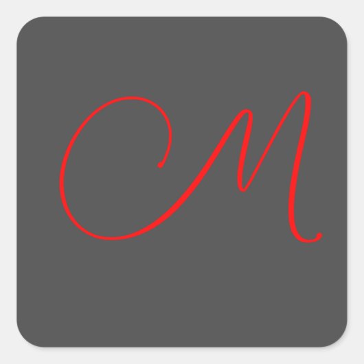 Unieke grijs rood kalligrafie monogram naam initia vierkante sticker (Voorkant)