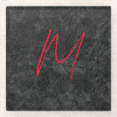 Unieke grijs rood monogram naam initiaal kalligraf glazen onderzetter (Voorkant)