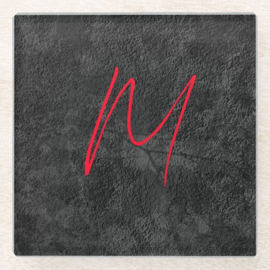 Unieke grijs rood monogram naam initiaal kalligraf glazen onderzetter (Voorkant)