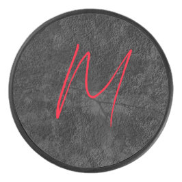 Unieke grijs rood monogram naam initiaal kalligraf hockey puck