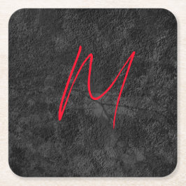 Unieke grijs rood monogram naam initiaal kalligraf kartonnen onderzetters
