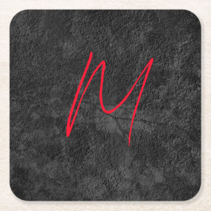 Unieke grijs rood monogram naam initiaal kalligraf kartonnen onderzetters