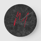 Unieke grijs rood monogram naam initiaal kalligraf ronde klok (Voorkant)