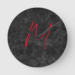 Unieke grijs rood monogram naam initiaal kalligraf ronde klok