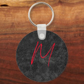 Unieke grijs rood monogram naam initiaal kalligraf sleutelhanger (Voorkant)