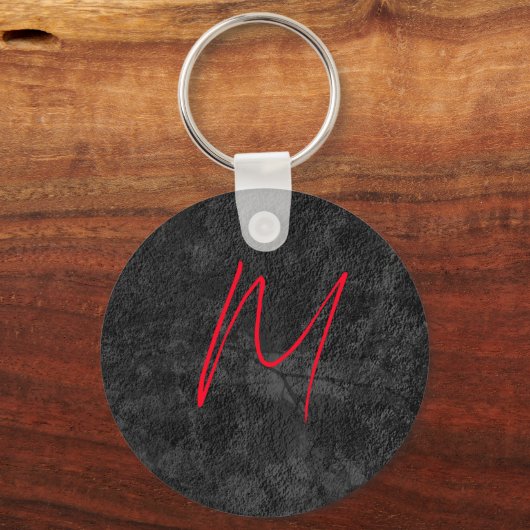 Unieke grijs rood monogram naam initiaal kalligraf sleutelhanger (Voorkant)