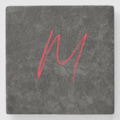 Unieke grijs rood monogram naam initiaal kalligraf stenen onderzetter (Voorkant)
