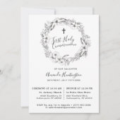 Unieke Grijze Bloemen Eerste Heilige Communie Kaart (Voorkant)