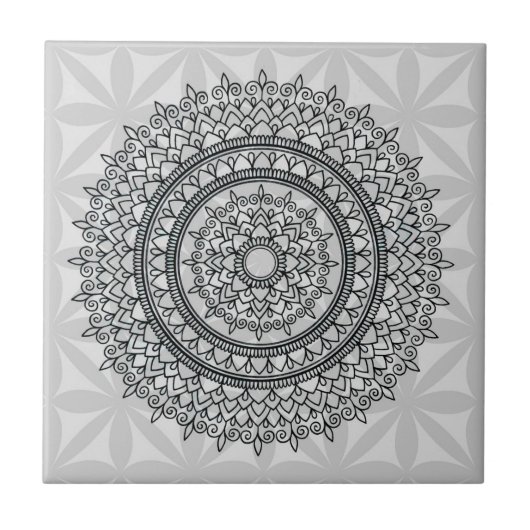 Unieke grijze Floral Handtekening Mandala Pattern Tegeltje (Voorkant)