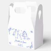 Unieke Gril Hand Getekende Blauwe Franse Boog Foto Bedankdoosjes (Geopend)