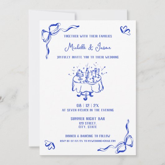 Unieke grillige blauwe hand getekende Franse boog  Kaart (Voorkant)