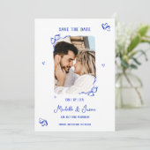 Unieke grillige blauwe hand getekende Franse boog  Kaart (Staand voorkant)