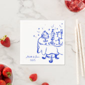 Unieke grillige blauwe hand getekende Franse boog  Servet (Insitu)