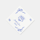 Unieke grillige blauwe hand getekende Franse boog  Servet (Hoek)