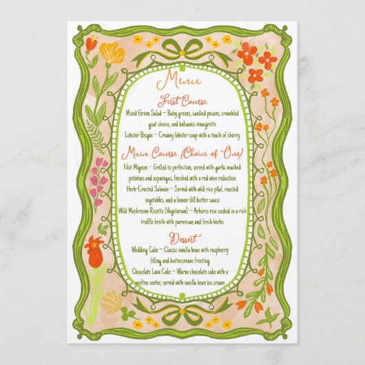 Unieke grillige Bloemenboog Doodle Hand getekend Menu (Voorkant)