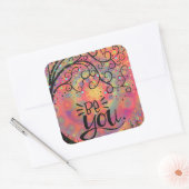 Unieke grillige boom wees u aanmoediging vierkante sticker (Envelop)