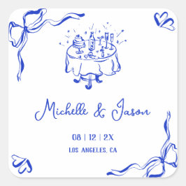 Unieke grillige eigenzinnige blauwe hand getekende vierkante sticker