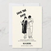 Unieke grillige eigenzinnige hand getrokken paar b save the date (Voorkant)