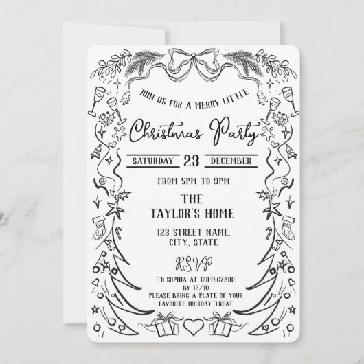 Unieke grillige hand getrokken boog kerstfeest kaart