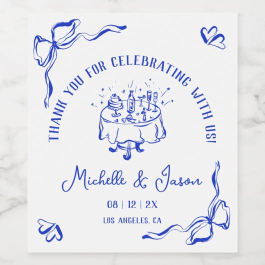 Unieke grillige hand getrokken Franse boog dank u Wijn Etiket (Enkel label)