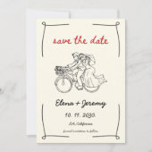 Unieke grillige motorfiets hand getrokken bruiloft save the date (Voorkant)