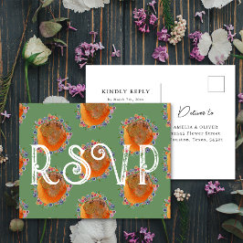 Unieke groene aquarel wilde bloem bruiloft RSVP Briefkaart