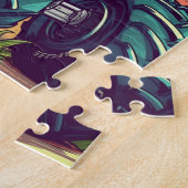 Unieke groene Blauwgroen dinosaurus monstertruck Legpuzzel (Zijkant)