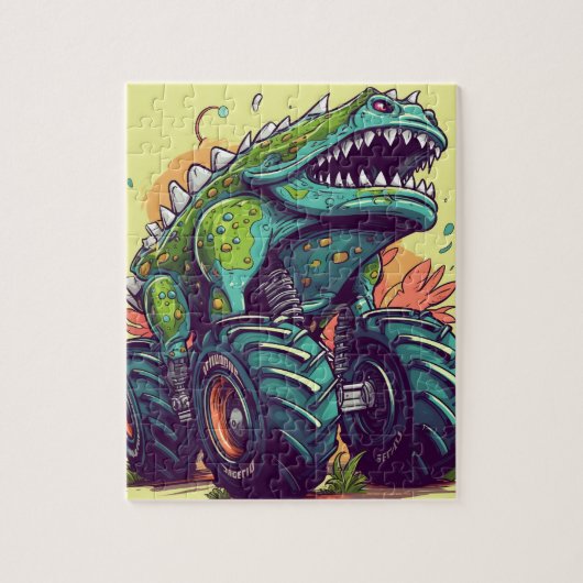 Unieke groene Blauwgroen dinosaurus monstertruck Legpuzzel (Verticaal)
