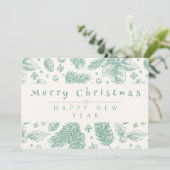 Unieke Groene Bloemenlijn Kunst Vrolijk Kerstfeest Feestdagenkaart (Staand voorkant)