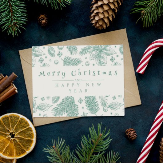 Unieke Groene Bloemenlijn Kunst Vrolijk Kerstfeest Feestdagenkaart