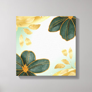Unieke groene bloemige wandkunst met gouden accent canvas afdruk