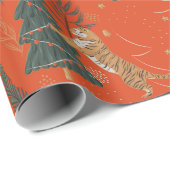 Unieke groene en rode kerstboom tijger cadeaupapier (Rol Hoek)