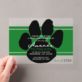 Unieke groene en zwarte afstudeerpootafdruk elegan acryl uitnodigingen