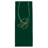 Unieke groene & gouden monogram script naam wijn cadeautas (Achterkant)