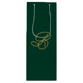 Unieke groene & gouden monogram script naam wijn cadeautas (Voorkant)