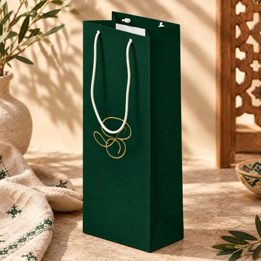 Unieke groene & gouden monogram script naam wijn cadeautas