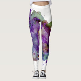 Unieke groene & Paarse Waterverf Paint Splatter Leggings