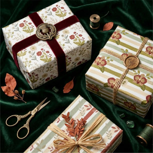 Unieke Groene Rode Botanische Bloemrijke Aquarel T Inpakpapier Vel