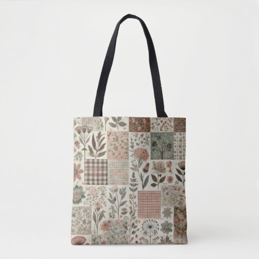 Unieke groene & roze Terracotta Quilt & Patchwork Tote Bag (Voorkant)
