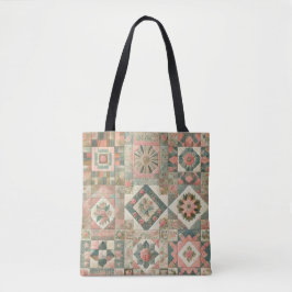 Unieke groene & roze Terracotta Quilt & Patchwork Tote Bag