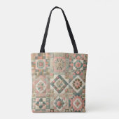 Unieke groene & roze Terracotta Quilt & Patchwork Tote Bag (Achterkant)