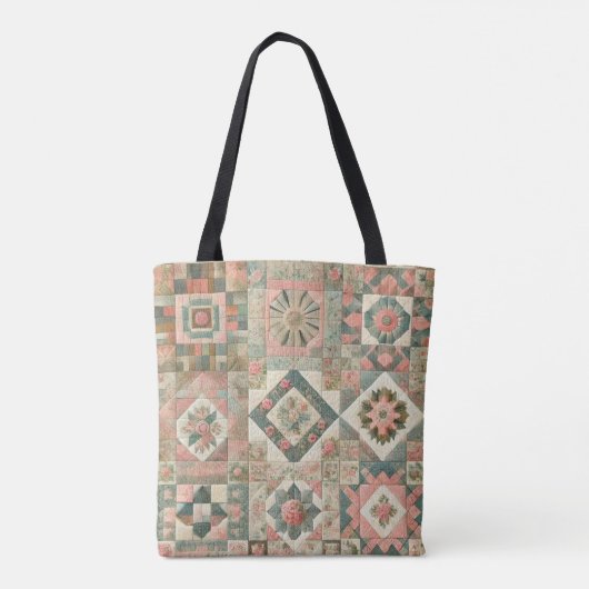 Unieke groene & roze Terracotta Quilt & Patchwork Tote Bag (Achterkant)