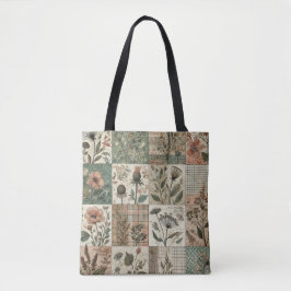 Unieke groene & roze Terracotta Quilt & Patchwork Tote Bag