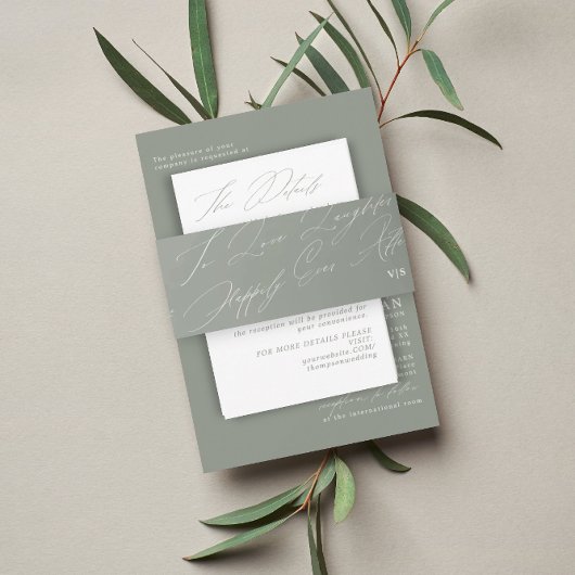 Unieke Groene Sage Liefde Lachen Monogram Bruiloft Uitnodigingen Wikkel