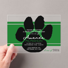 Unieke groene & zwarte Afstuderen Pawprint Elegant Acryl Uitnodigingen